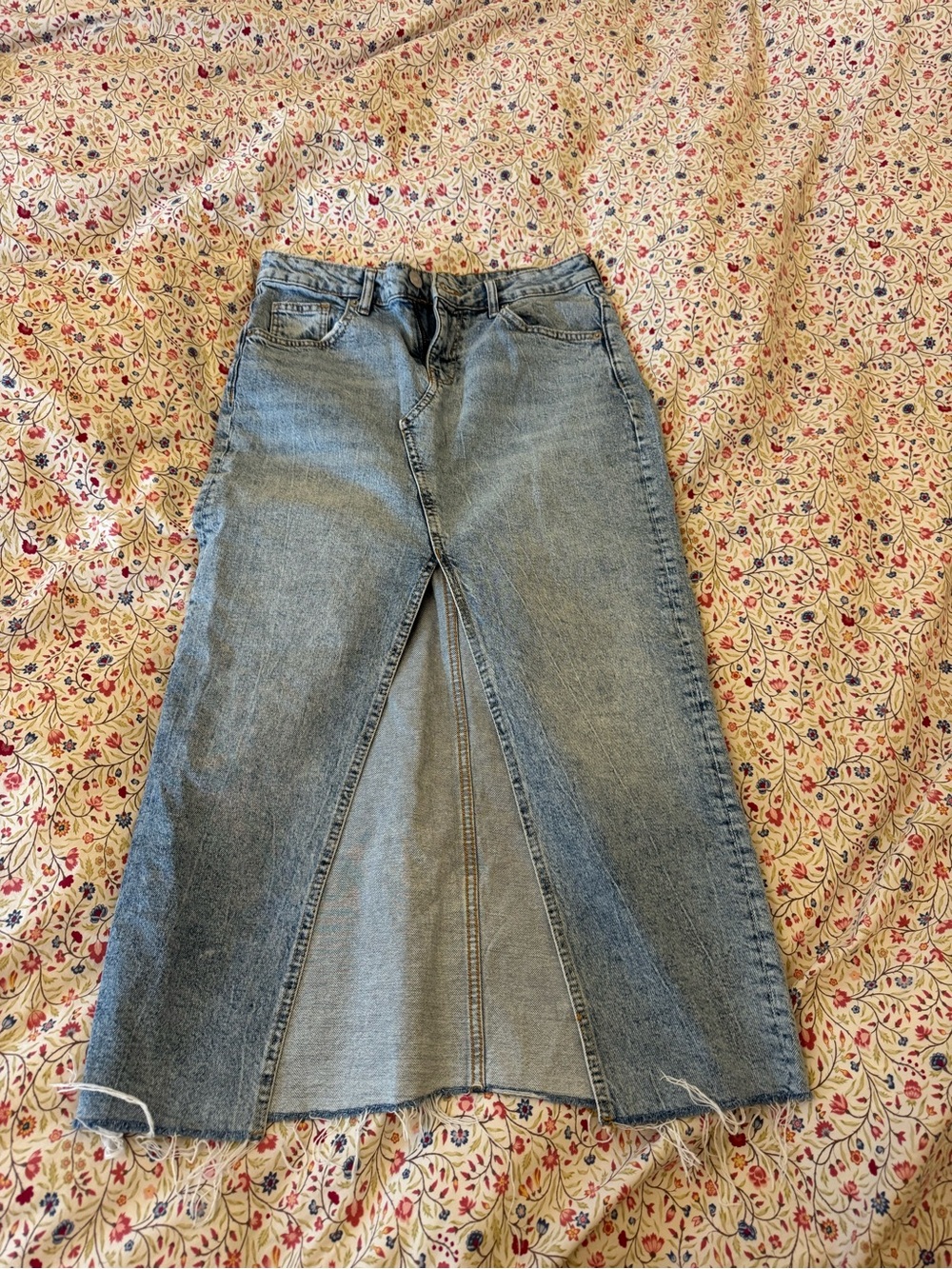 H&M Light Blue Denim Wide-Leg Skirt-Jeans with Front Slit